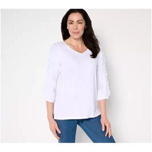 Belle by Kim Gravel Slub Knit Fun Starts Here Ruffle Top White 2X A679782